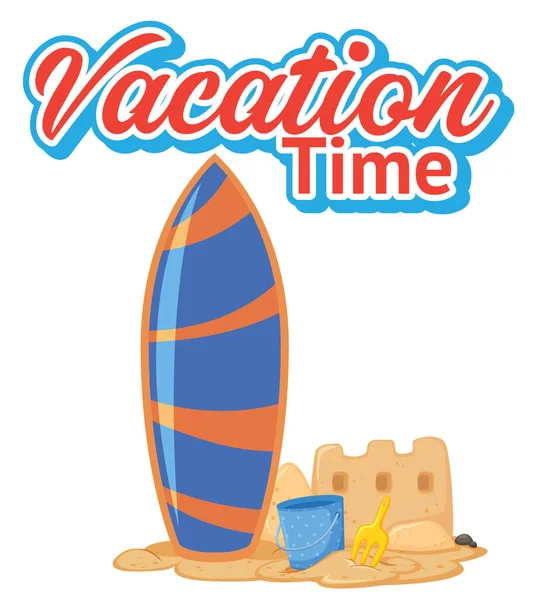 Font Design Template Word Vacation Time Surfboard Beach Illustration — Stock Vector