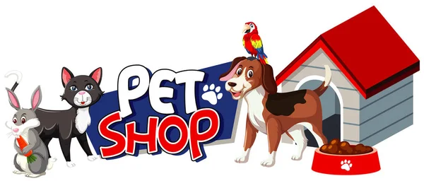 Design Fonte Para Pet Shop Com Muitos Animais Bonitos Ilustração —  Vetores de Stock