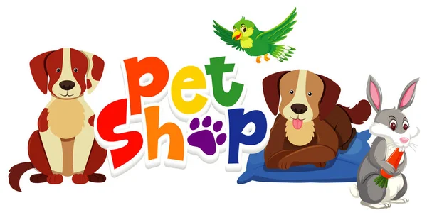 Design Del Carattere Pet Shop Con Molti Simpatici Animali Illustrazione — Vettoriale Stock