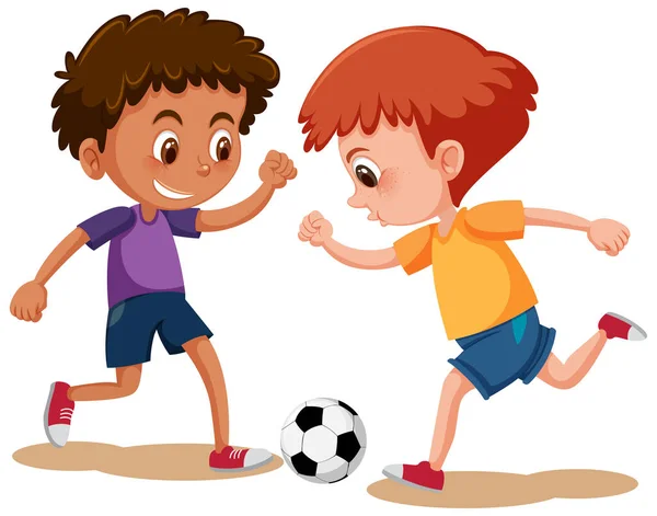 Meninos Felizes Jogando Futebol Fundo Branco Ilustração — Vetor de Stock