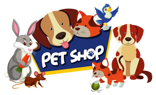 Design Fonte Para Pet Shop Com Muitos Animais Bonitos Ilustração — Vetor de Stock