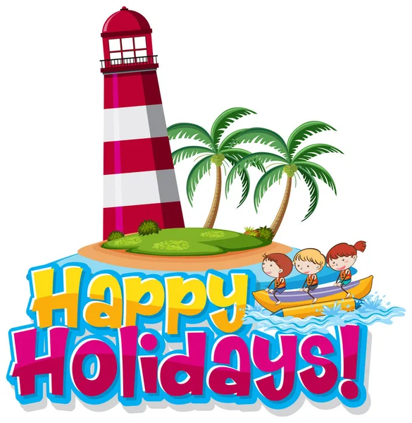 Wzór Czcionki Dla Word Happy Holidays Kids Boat Illustration — Wektor stockowy