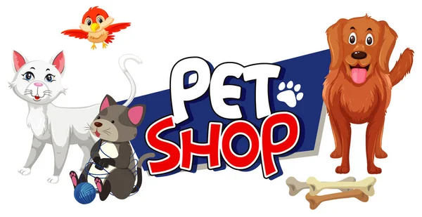 Design Fonte Para Pet Shop Com Muitos Animais Bonitos Ilustração — Vetor de Stock