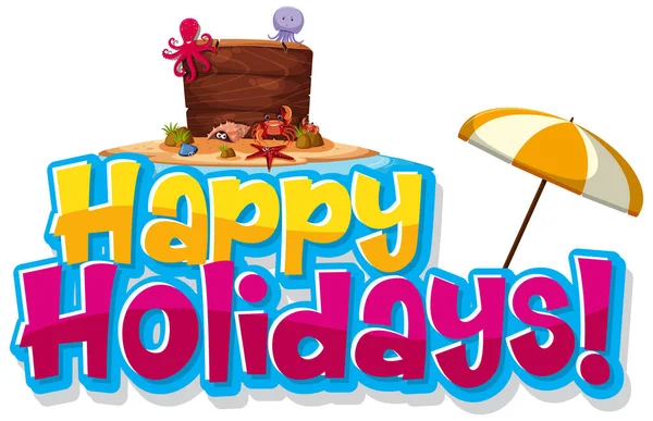 Szablon Projektu Czcionki Dla Word Happy Holidays Sea Creatures Beach — Wektor stockowy