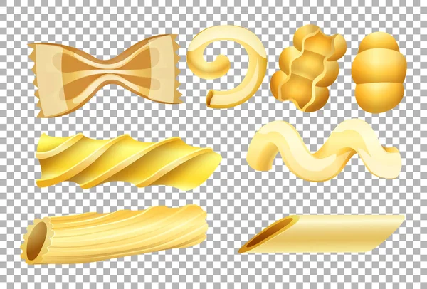 Verschillende Soorten Pasta Transparante Achtergrond Illustratie — Stockvector