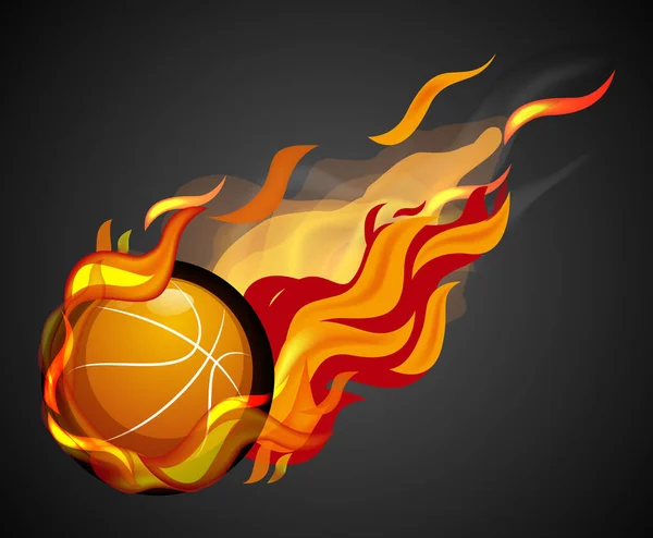 Baloncesto Tiro Con Llama Sobre Fondo Negro Ilustración — Vector de stock