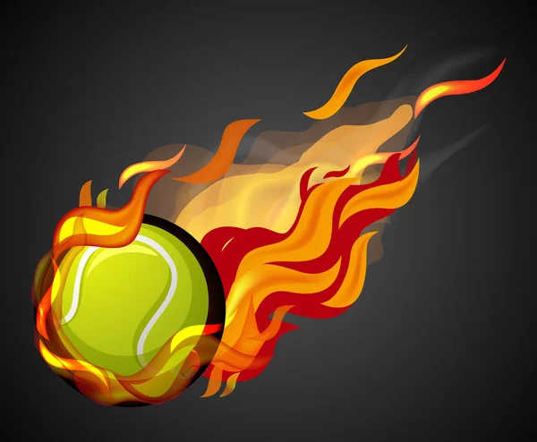 Schieten Tennisbal Met Vlam Zwarte Achtergrond Illustratie — Stockvector