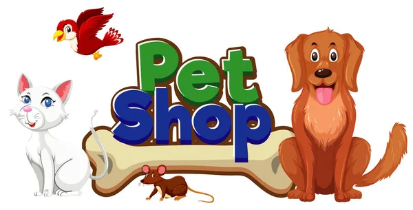 Font Design Pet Shop Many Cute Animals Illustration — Stock Vector