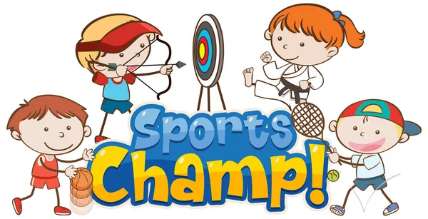 Font Design Template Word Sports Champ Kids Playing Sports Illustration — Stock Vector