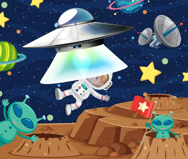 Background Scene Astronaut Aliens Space Illustration — Stock Vector