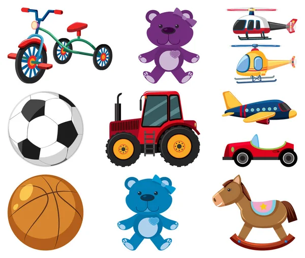 Large Set Different Toys White Background Illustration — Stock Vector