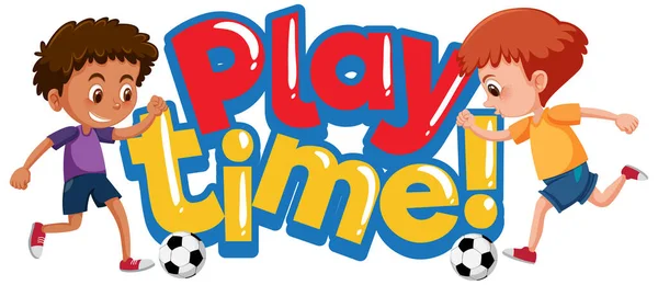 Návrh Písma Pro Word Play Time Happy Kids Playing Illustration — Stockový vektor