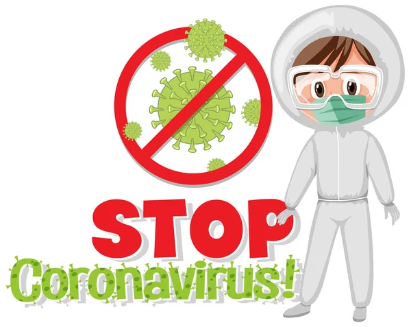 Projekt Plakatu Koronawirusa Koronawirusem Słowo Stop Lekarz Ilustracji Garnitur — Wektor stockowy