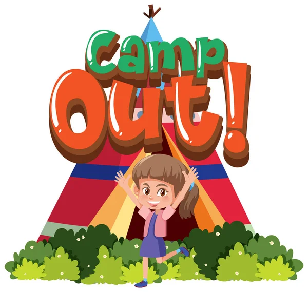 Font Design Word Camp Out Girl Tent Illustration — Stock Vector