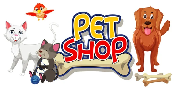 Design Fonte Para Pet Shop Com Muitos Animais Bonitos Ilustração —  Vetores de Stock