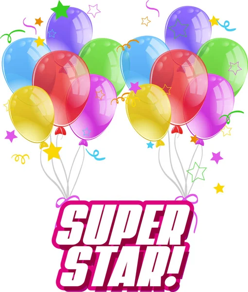 Σχεδιασμός Γραμματοσειράς Για Superstar Λέξη Πολύχρωμα Μπαλόνια Εικονογράφηση — Διανυσματικό Αρχείο