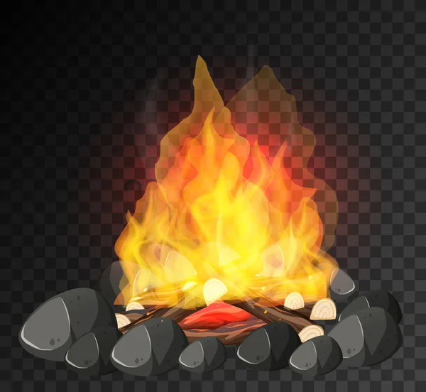 Campfire Big Flame Firewoods Black Background Illustration — Stock Vector