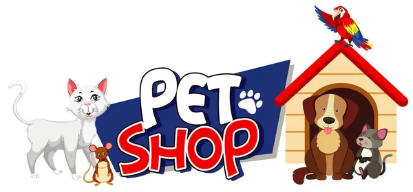Design Fonte Para Pet Shop Com Muitos Animais Bonitos Ilustração —  Vetores de Stock