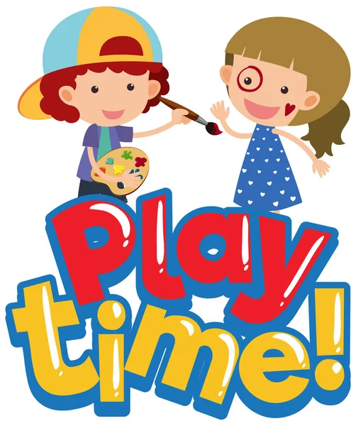 Font Design Word Play Time Happy Kids Playing Illustration — Stock Vector