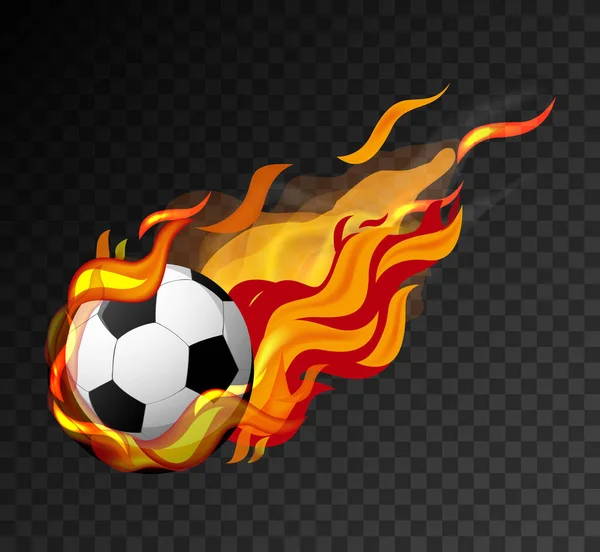 Fußball Mit Großer Flamme Auf Schwarzem Hintergrund — Stockvektor