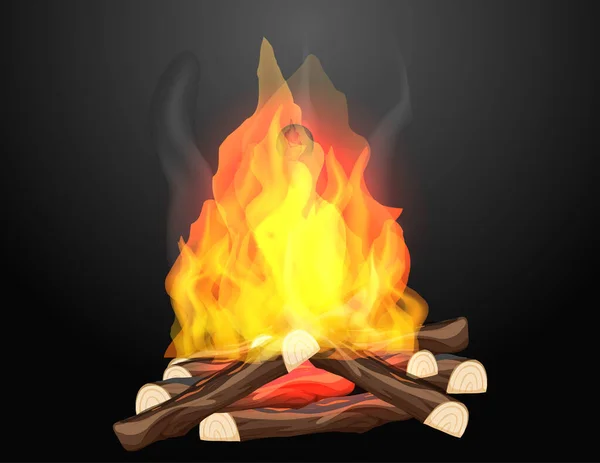 Campfire Med Heta Lågor Svart Bakgrund Illustration — Stock vektor