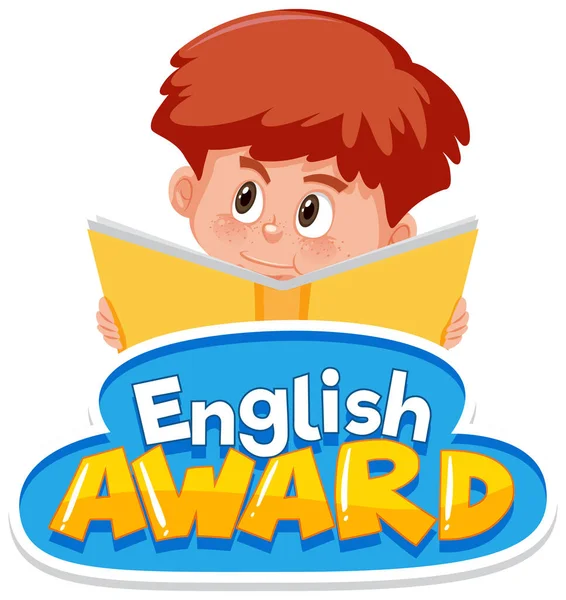 Font Design English Award Boy Reading Book Illustration — Stock Vector