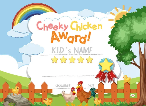 Modèle Certificat Design Cheeky Chicken Award Avec Des Poulets Sur — Image vectorielle
