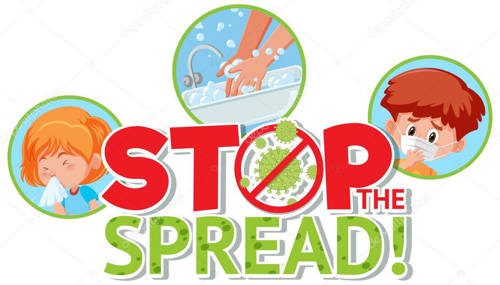 Coronavirus sign with word stop the spread illustration