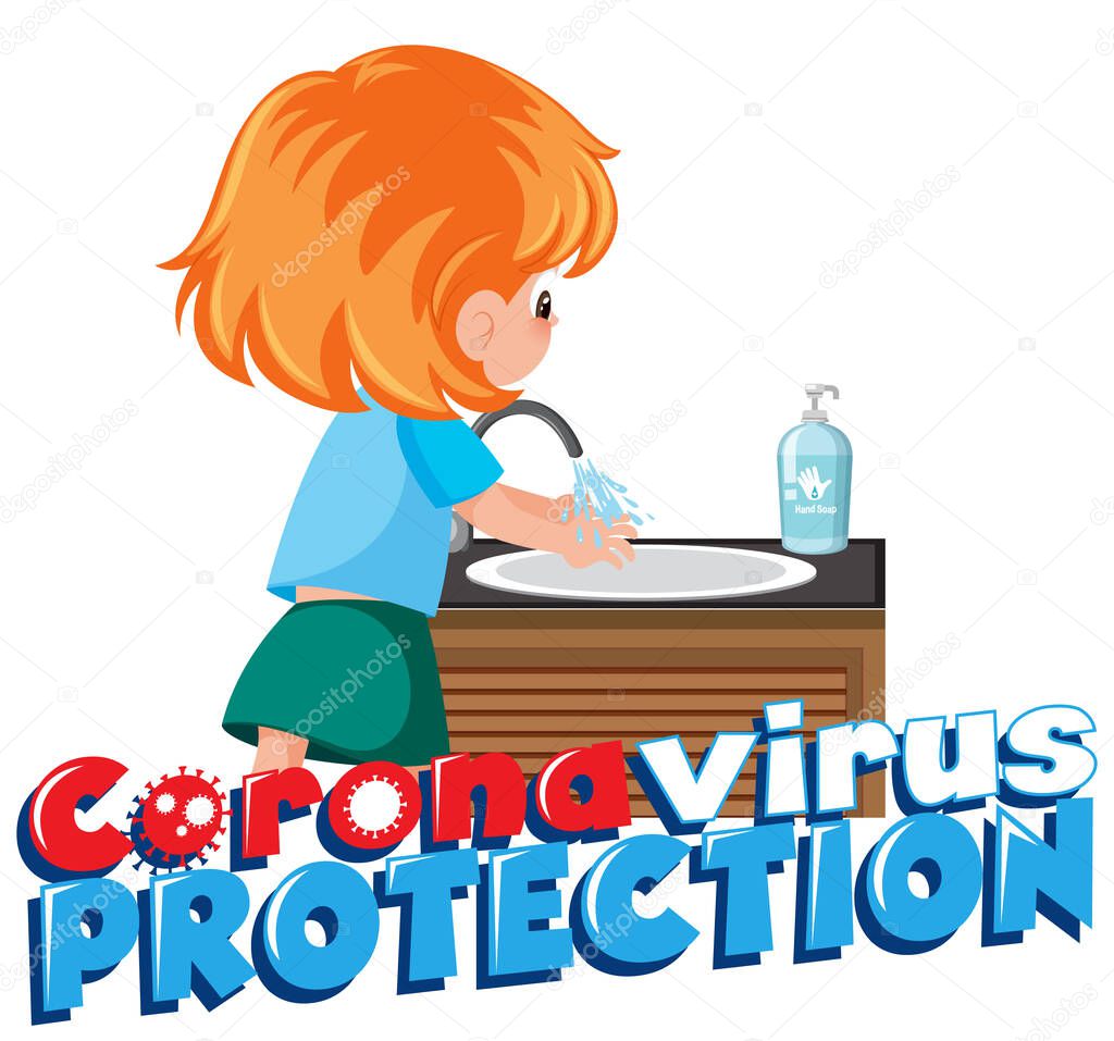 Girl cleaning hand to prevent Corona virus illustration