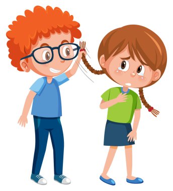 Beyaz arkaplan illüstrasyonunda çocukların diğerlerine zorbalık ettiği aile içi şiddet
