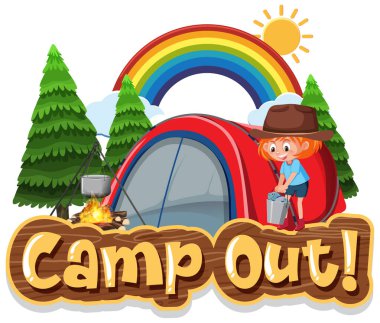 Kamp için yazı tipi tasarımı. Parktaki resimde çadır var.