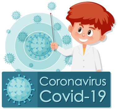 Coronavirus poster tasarımı ile doktor ve virüs hücre çizimi