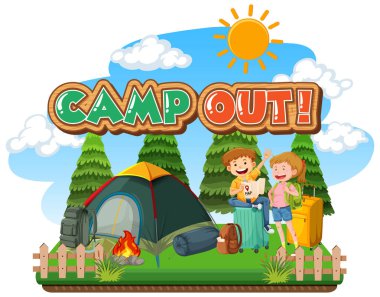 Kamp için yazı tipi tasarımı. Parktaki resimde çadır var.