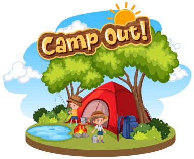Kamp için yazı tipi tasarımı. Parktaki resimde çadır var.