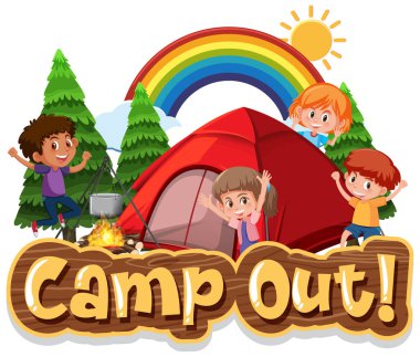 Kamp için yazı tipi tasarımı. Parktaki resimde çadır var.