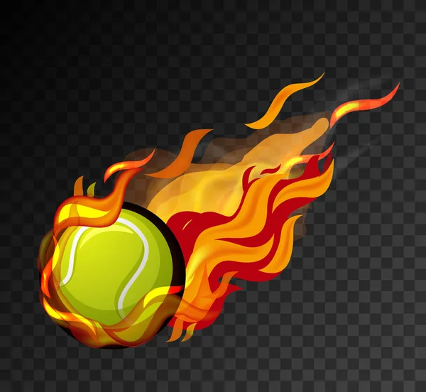 Tennisball Mit Flamme Auf Schwarzem Hintergrund — Stockvektor