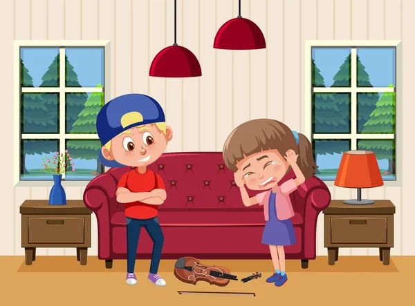 Szene Mit Kind Das Seinen Freund Hause Mobbt Illustration — Stockvektor