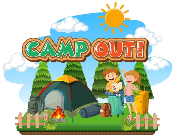 Font Design Camp Out Tent Park Illustration — Stock Vector