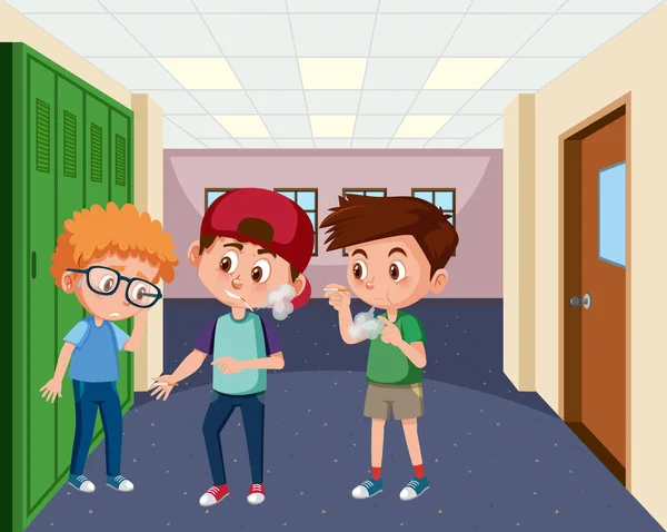 Σκηνή Παιδί Εκφοβισμό Φίλο Τους Στο Σχολείο Εικονογράφηση — Διανυσματικό Αρχείο