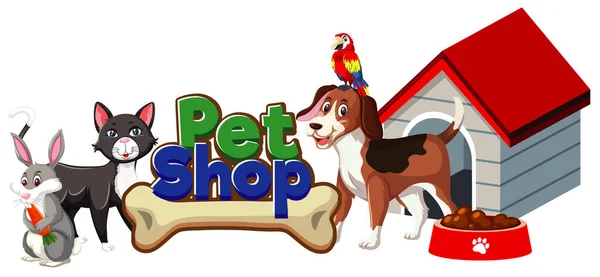 Design Fonte Para Pet Shop Com Muitos Animais Bonitos Ilustração — Vetor de Stock