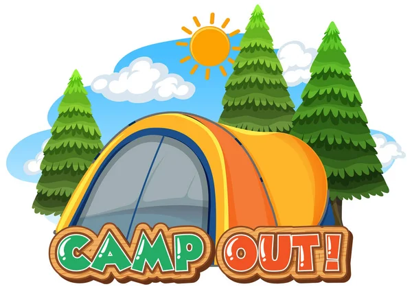 Font Design Camp Out Tent Park Illustration — Stock Vector