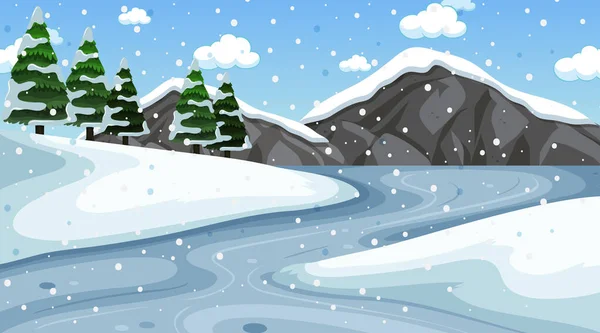 Scena Sfondo Con Neve Sul Campo Illustrazione — Vettoriale Stock