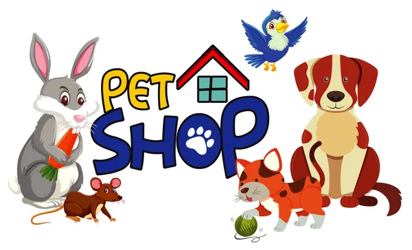 Design Fonte Para Pet Shop Com Muitos Animais Bonitos Ilustração —  Vetores de Stock