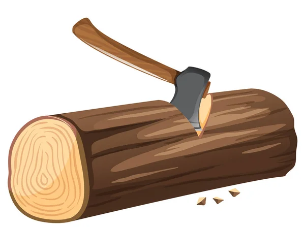白い背景のイラストで薪を切る斧 — ストックベクタ