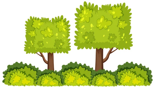Zahradní Stromy Keře Bílém Pozadí Ilustrace — Stockový vektor