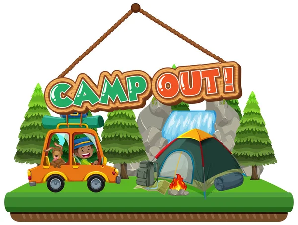 Font Design För Camping Med Tält Parken Illustration — Stock vektor