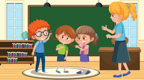 Adegan Dengan Anak Bullying Teman Mereka Dalam Ilustrasi Kelas - Stok Vektor