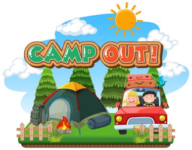 Kamp için yazı tipi tasarımı. Parktaki resimde çadır var.