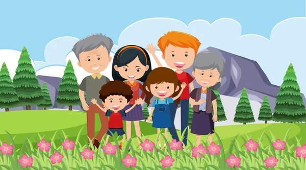 Scena Szczęśliwą Rodziną Parku Ilustracja — Wektor stockowy