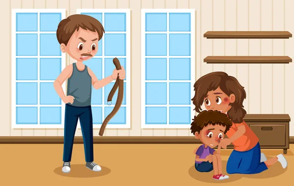 Scena Rodzicami Znęcającymi Się Nad Rodziną Domu Ilustracja — Wektor stockowy